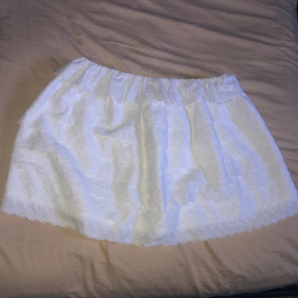 100% Cotton Ribbon Skirt in size 2X-5X stretch Mid Thigh in color White